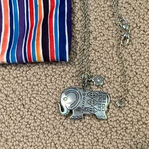 Brighton Silver Elephant Necklace with Flower Charm